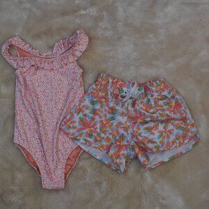 Snapper Rock Girls Swim Board Shorts and Bathing Suit Size 8 Tropical Floral